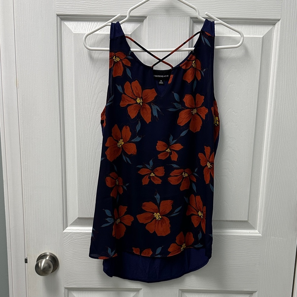 Floral Navy and Orange Women's Top‎